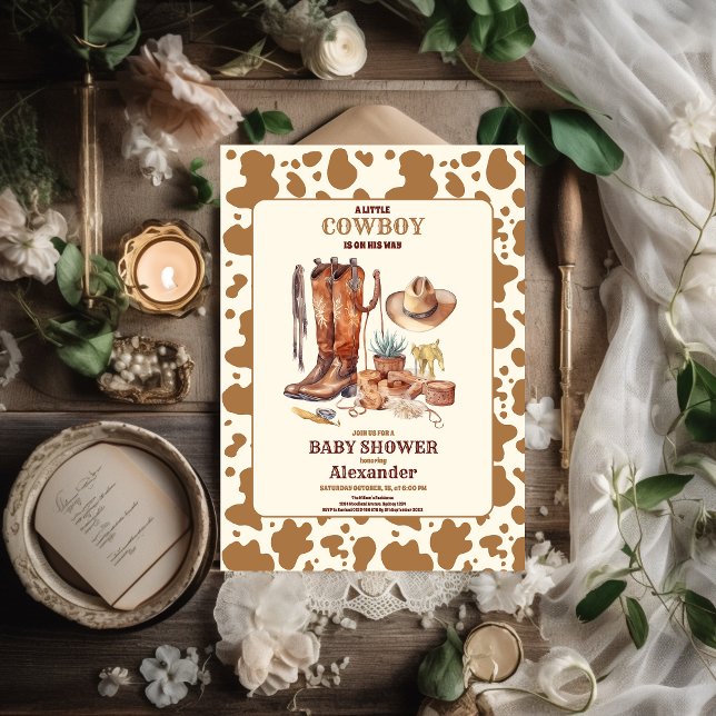 Little Cowboy Modern Western Rodeo Baby Shower Invitation (Creator Uploaded)