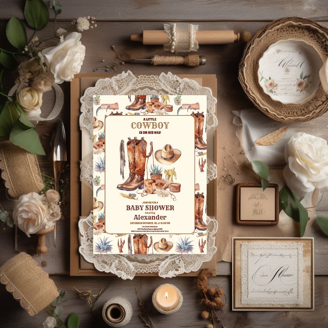 Little Cowboy Modern Western Rodeo Baby Shower Invitation (Creator Uploaded)