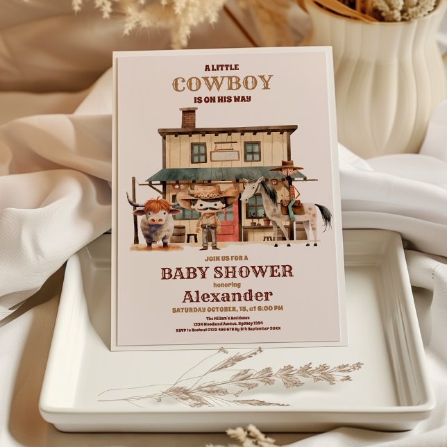 Little Cowboy Modern Western Rodeo Baby Shower Invitation (Creator Uploaded)
