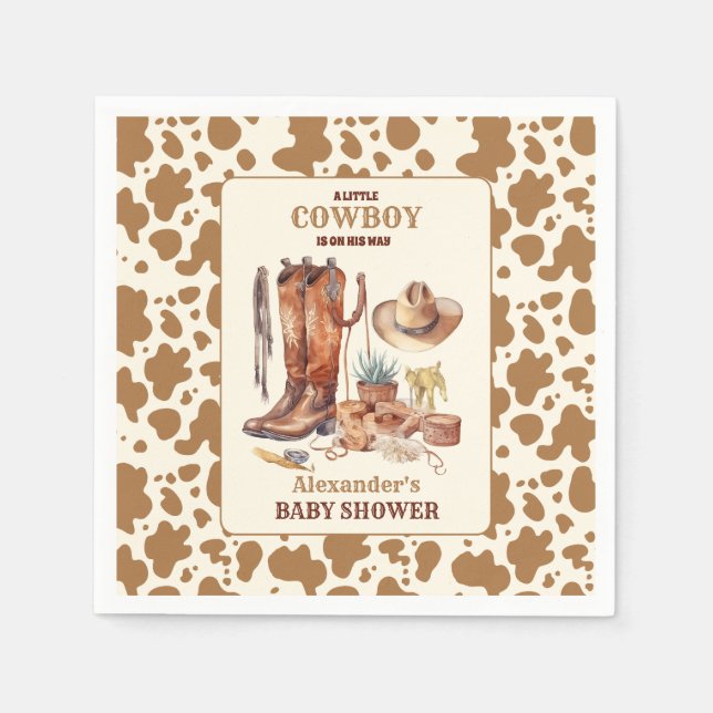 Little Cowboy Modern Western Rodeo Baby Shower Napkin (Front)