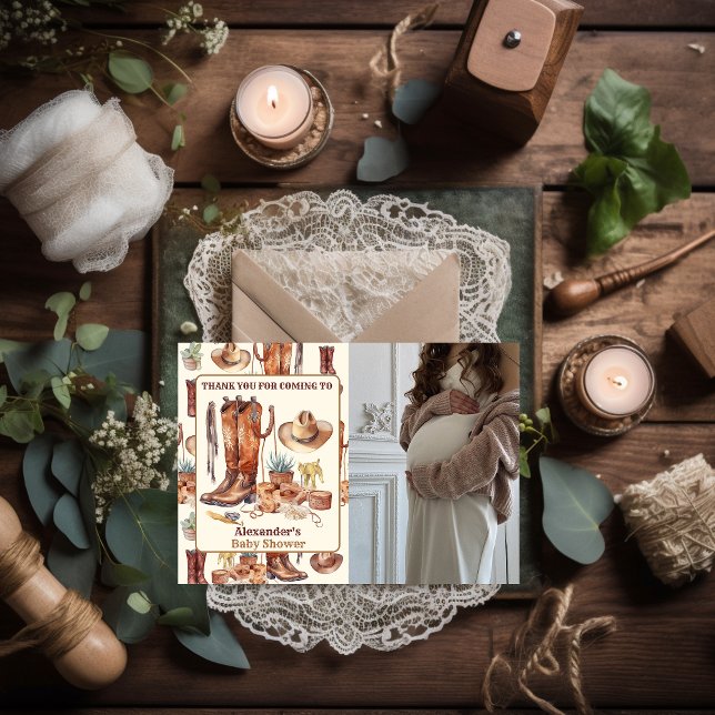 Little Cowboy Modern Western Rodeo Baby Shower Thank You Card (Creator Uploaded)