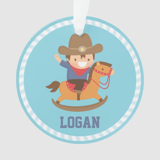 Little Cowboy on Rocking Horse Boys Room Ornament (Front)