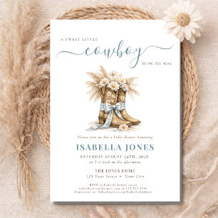 Little Cowboy On The Way Blue Western Baby Shower Invitation