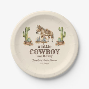 little cowboy on the way, boy baby shower paper plate