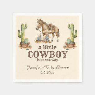 little cowboy on the way,western boy baby shower napkin