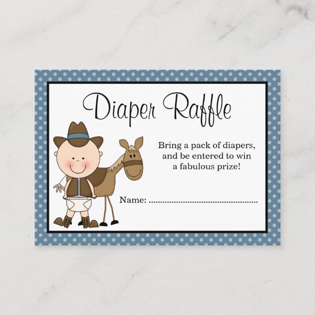 Little Cowboy Polka Dots Baby Shower Diaper Raffle Enclosure Card (Front)