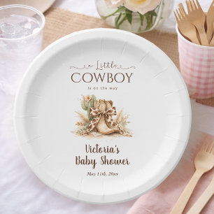 Little Cowboy Ranch Chic Western Boy Baby Shower Paper Plate