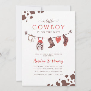 Little Cowboy Red Western Rodeo Baby Shower Invitation