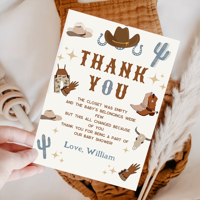 Little Cowboy Rodeo Western Baby Shower Thank You Card (Creator Uploaded)