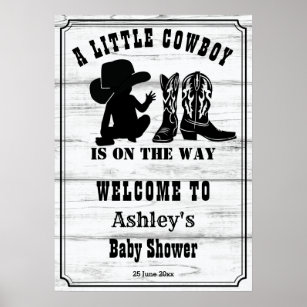 Little cowboy rustic black and white baby shower poster