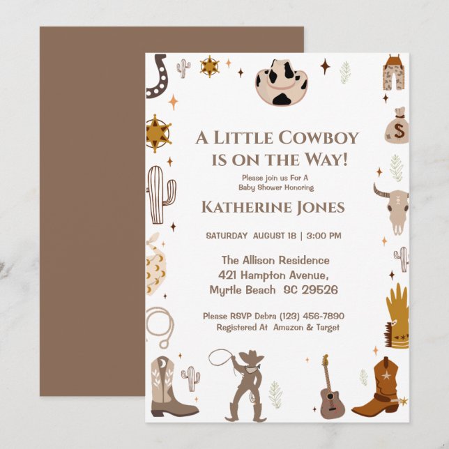  Little Cowboy Rustic Western Baby Shower  Invitation (Front/Back)