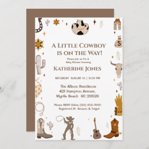  Little Cowboy Rustic Western Baby Shower  Invitation