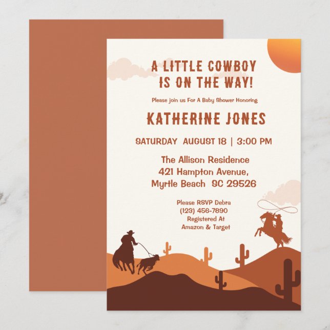  Little Cowboy Rustic Western Rodeo Baby Shower  Invitation (Front/Back)