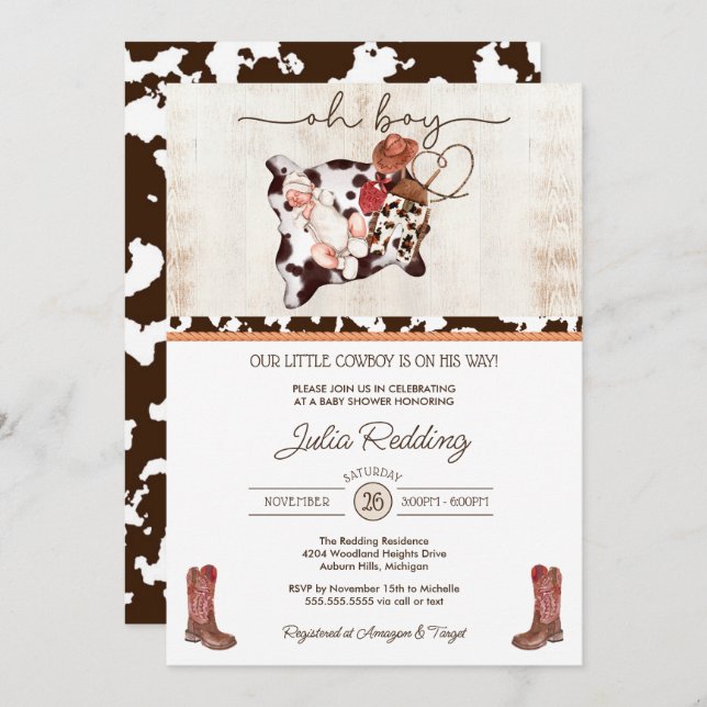 Little Cowboy Rustic Western V4 Boy Baby Shower Invitation (Front/Back)