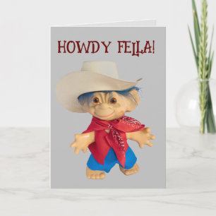 Little Cowboy Troll child boy hat  Birthday Card