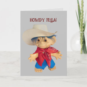 Little Cowboy Troll child boy hat  Birthday Card