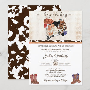 Little Cowboy Twin Boys Western V2 Baby Shower Invitation
