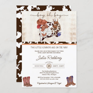 Little Cowboy Twin Boys Western V3 Baby Shower Invitation