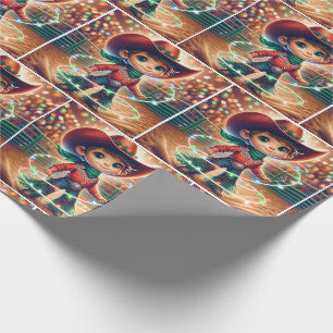 Little Cowboy Twirling Christmas Lights Wrapping Paper