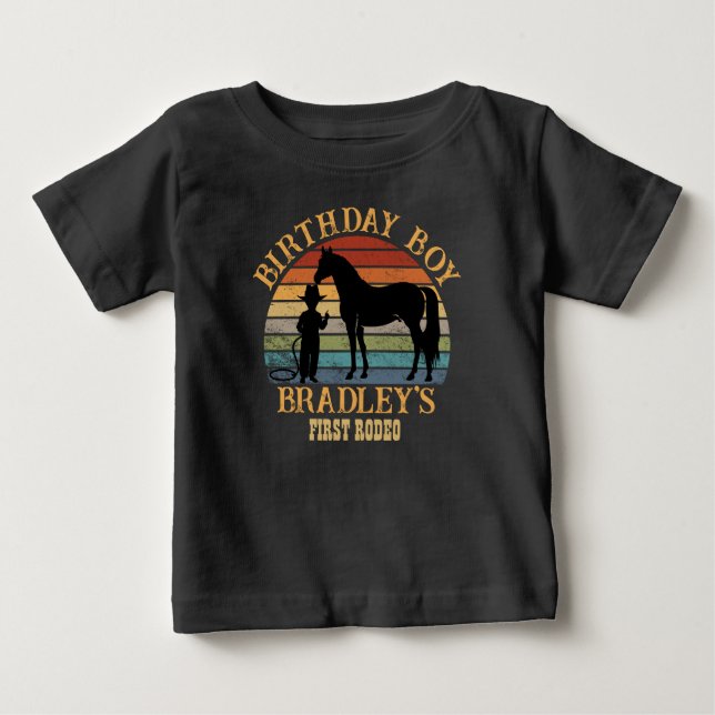 Little cowboy vintage sunset boys birthday custom baby T-Shirt (Front)