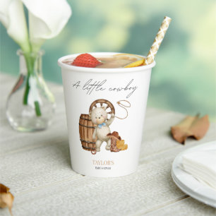 Little Cowboy Watercolor Bear Baby Shower Pa Paper Cups