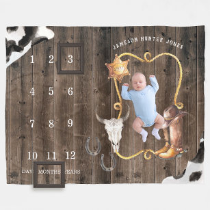Little Cowboy Western   Baby Milestone Blanket