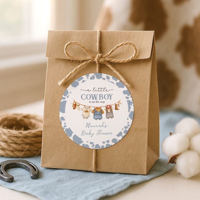 Little Cowboy Western Baby Shower Classic Round Sticker (Creator Uploaded)