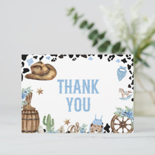 Little Cowboy Western Blue Baby Shower Thank You Card
