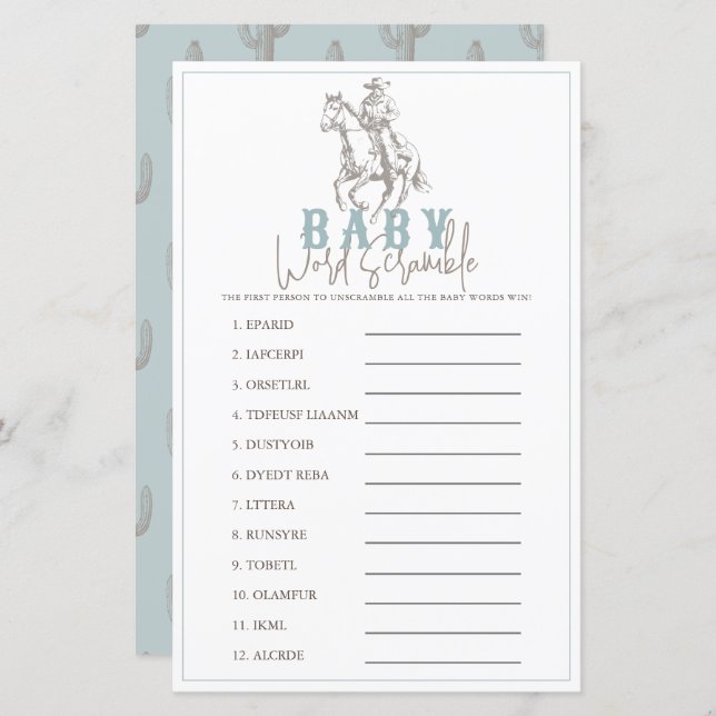 Little Cowboy Western Blue Baby Word Scramble (Front/Back)