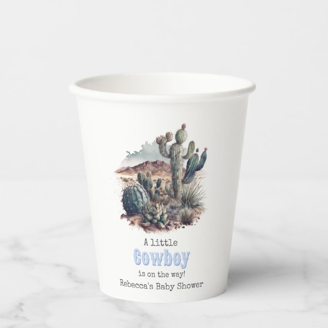Little Cowboy Western Blue Boy Baby Shower Decor Paper Cups (Front)