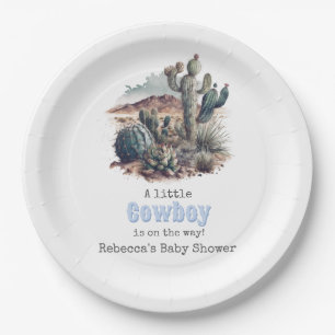 Little Cowboy Western Blue Boy Baby Shower Decor Paper Plate