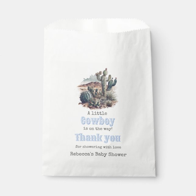 Little Cowboy Western Blue Boy Baby Shower  Favour Bags (Front)