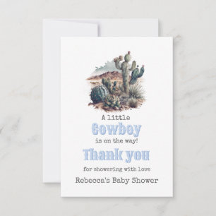 Little Cowboy Western Blue Boy Baby Shower Welcome Thank You Card