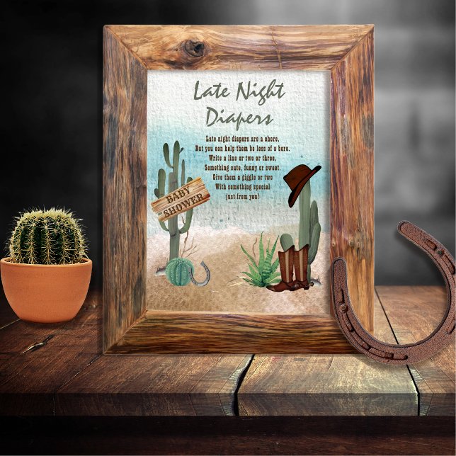 Little Cowboy Western Shower Late Night Diapers  Poster (Rustic Western Boy Baby Shower Late Night Diapers Poster Sign -- "A Little Cowboy Is On His Way" )