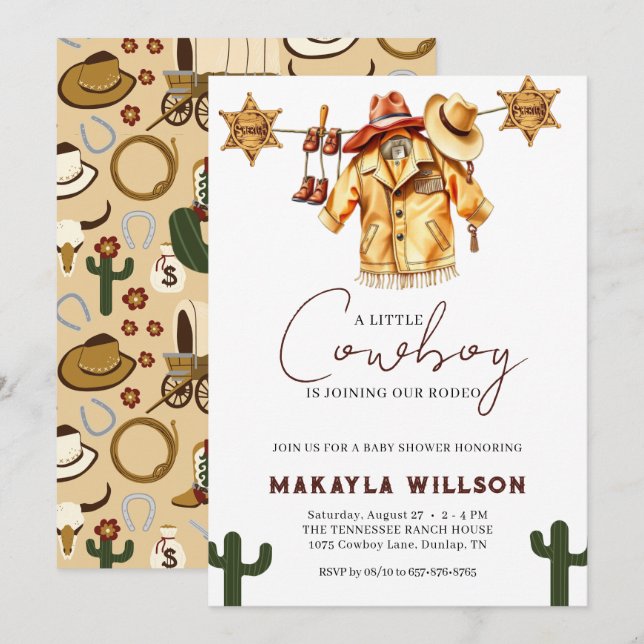Little Cowboy Western theme Rodeo Baby Shower Invitation (Front/Back)