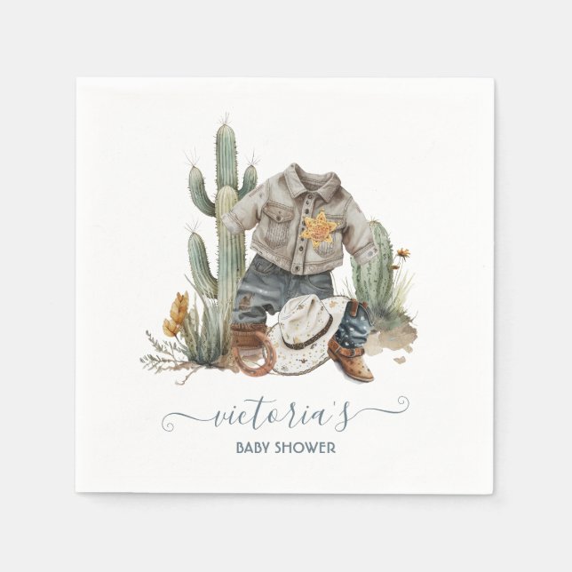 Little Cowboy Western Watercolor Baby Shower  Napkin (Front)