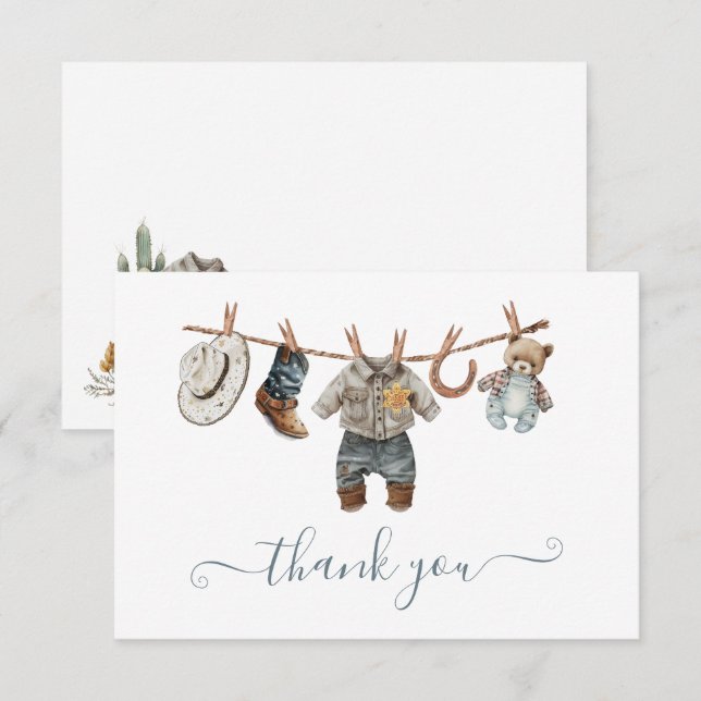 Little Cowboy Western Watercolor Thank you note Invitation (Front/Back)