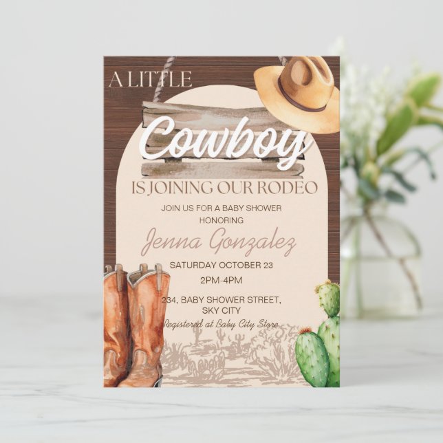 Little Cowboy Western Wild West Rodeo Baby Shower Invitation (Standing Front)