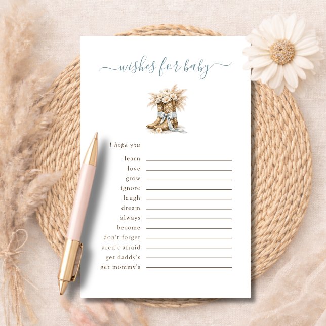Little Cowboy Western Wishes For Baby Advice Card (Creator Uploaded)