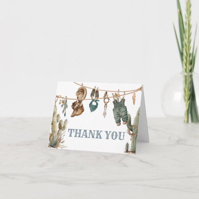 Little Cowboy Wild West Baby Shower Thank You Card (Front)