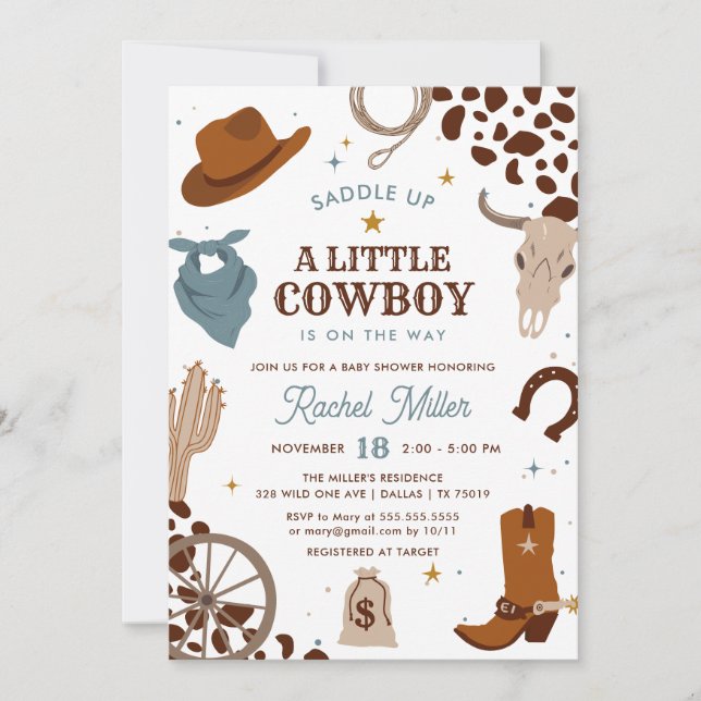 Little Cowboy | Wild West Boy Baby Shower Invitation (Front)