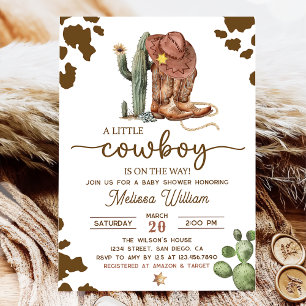 Little Cowboy Wild West Boy Baby Shower Invitation