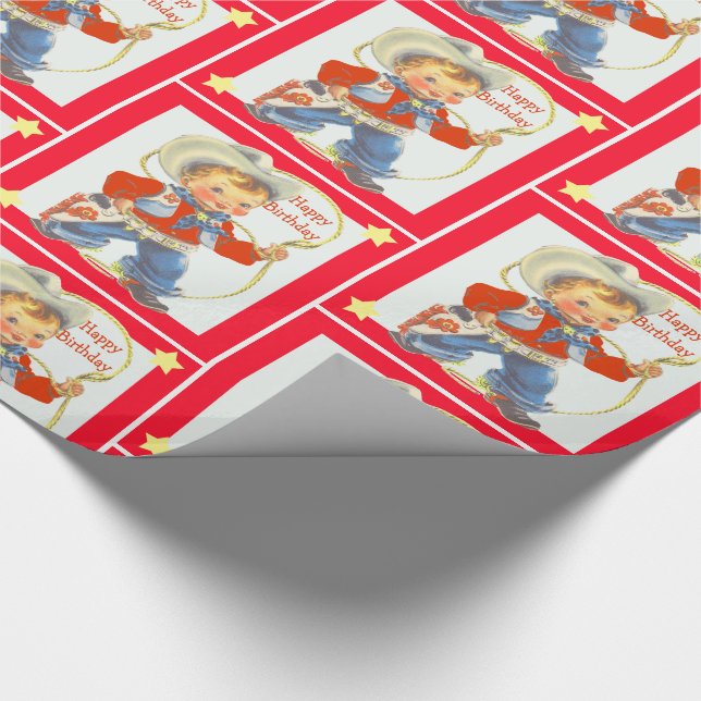 Little Cowboy With Rope Happy Birthday 2 Wrapping Paper (Corner)