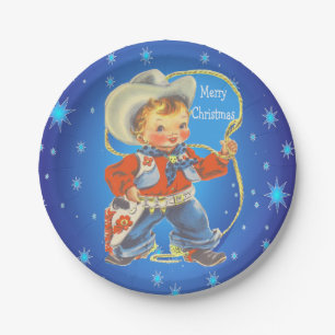 Little Cowboy With Rope Merry Christmas Paper Plate