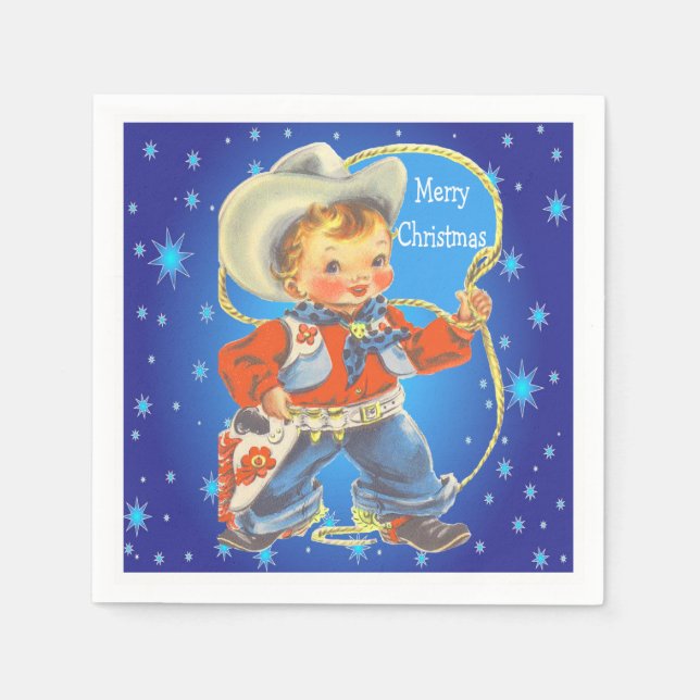 Little Cowboy With Rope Merry Christmas  Party Napkin (Front)