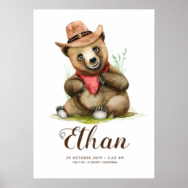 Little Cowboy - Young Bear Cute Kid Room Poster (Front)