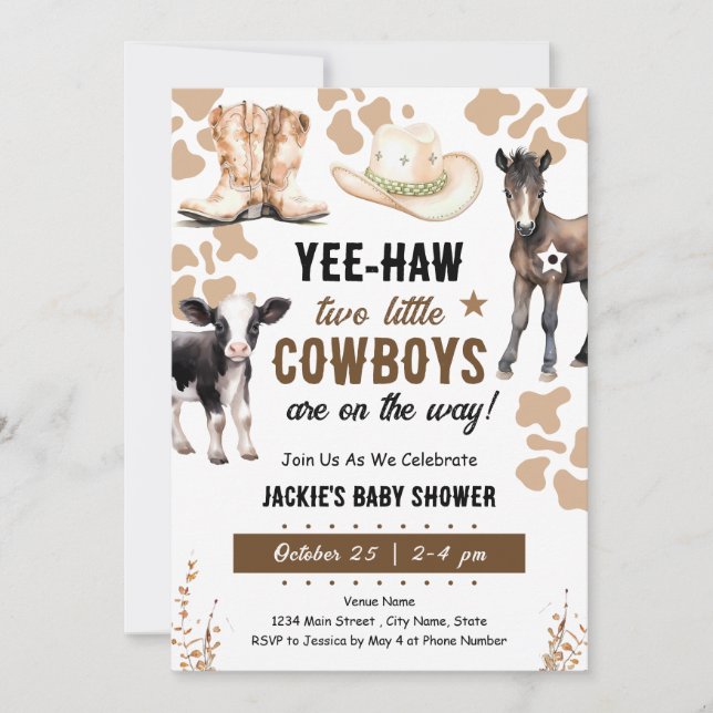 Little Cowboys Rodeo Animals Baby Invitation (Front)