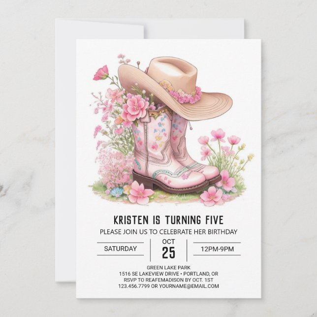 Little Cowgirl and Cacti Birthday Invitation (Front)