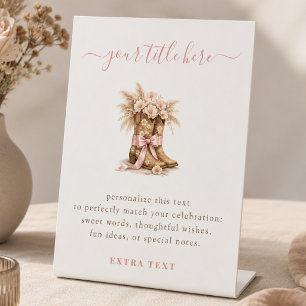 Little Cowgirl Baby Shower Create Your Own  Pedestal Sign