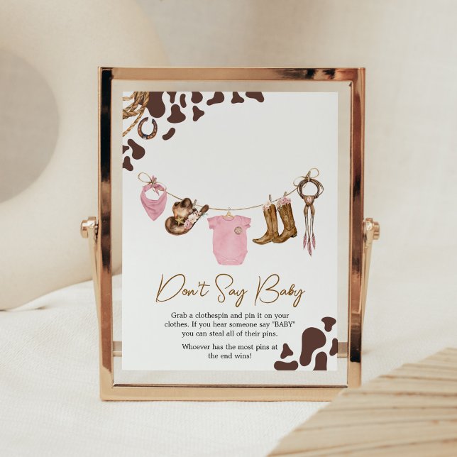 Little Cowgirl Baby Shower Don't Say Baby Poster (Pink Western Rodeo Baby Shower Don't Say Baby Sign)